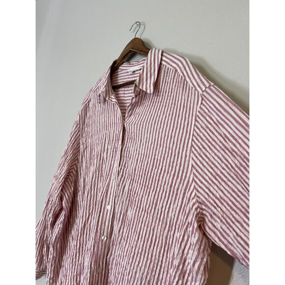 Jane + Delancey Pink White Stripe Crinkle Fabric Popover Top Womens Sz 2X - Picture 2 of 11